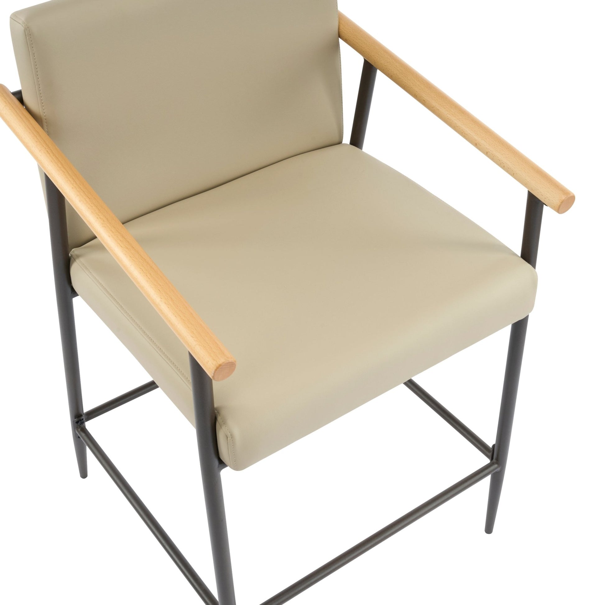 Mid - Century Modern Counter Stool Set with Espresso Metal Frame and Khaki Cushions - 1st Choice Furniture Direct