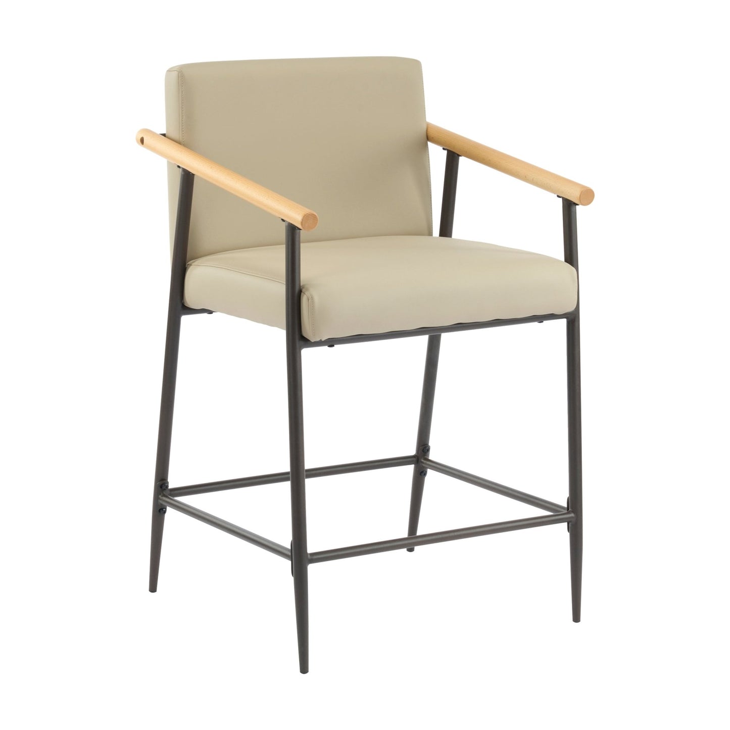 Mid - Century Modern Counter Stool Set with Espresso Metal Frame and Khaki Cushions - 1st Choice Furniture Direct