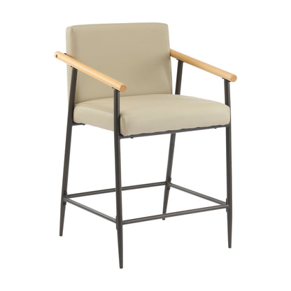 Mid - Century Modern Counter Stool Set with Espresso Metal Frame and Khaki Cushions - 1st Choice Furniture Direct