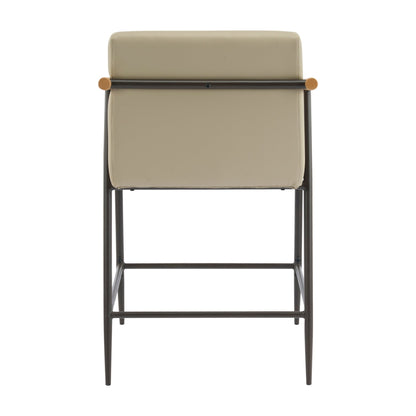 Mid - Century Modern Counter Stool Set with Espresso Metal Frame and Khaki Cushions - 1st Choice Furniture Direct