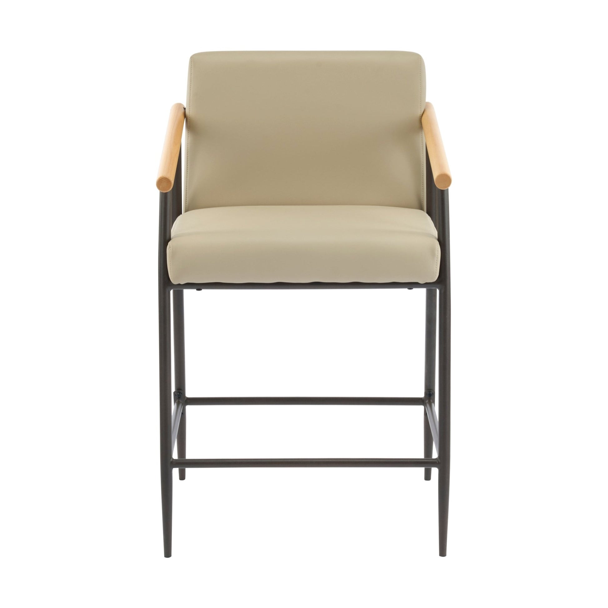 Mid - Century Modern Counter Stool Set with Espresso Metal Frame and Khaki Cushions - 1st Choice Furniture Direct