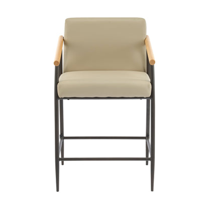 Mid - Century Modern Counter Stool Set with Espresso Metal Frame and Khaki Cushions - 1st Choice Furniture Direct