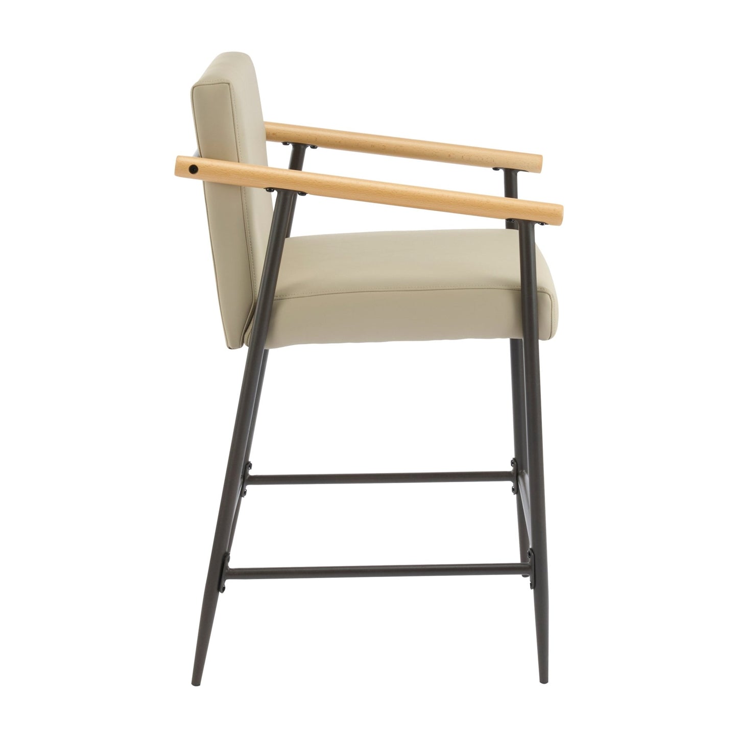Mid - Century Modern Counter Stool Set with Espresso Metal Frame and Khaki Cushions - 1st Choice Furniture Direct