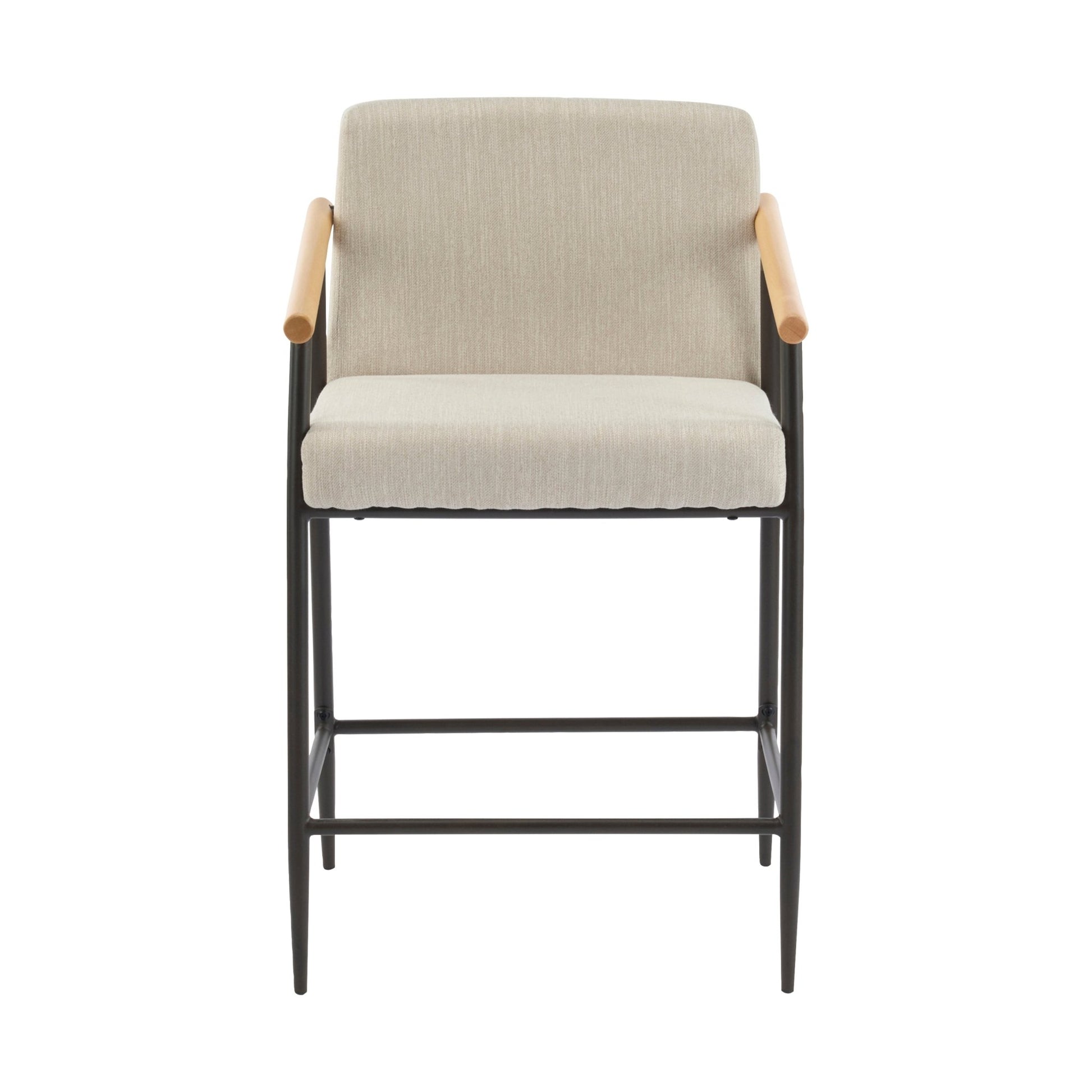 Mid - Century Modern Counter Stool Set with Iron Frame in Espresso and Beige Fabric - 1st Choice Furniture Direct