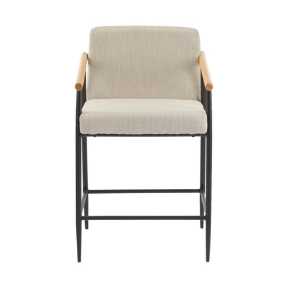 Mid - Century Modern Counter Stool Set with Iron Frame in Espresso and Beige Fabric - 1st Choice Furniture Direct
