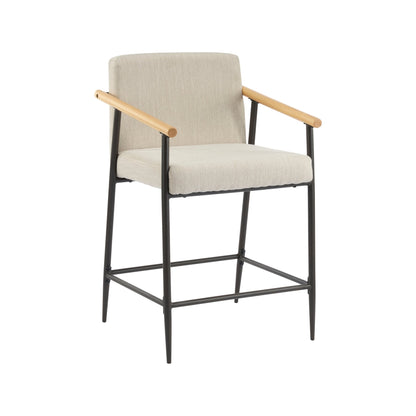 Mid - Century Modern Counter Stool Set with Iron Frame in Espresso and Beige Fabric - 1st Choice Furniture Direct