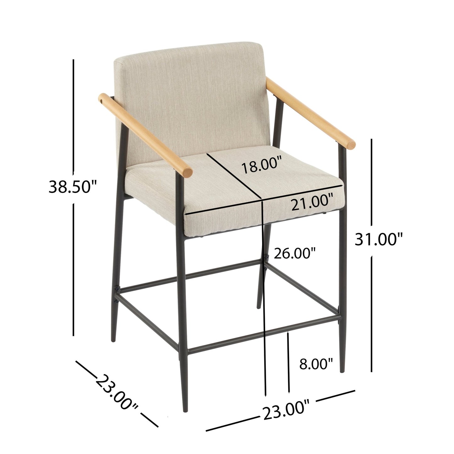 Mid - Century Modern Counter Stool Set with Iron Frame in Espresso and Beige Fabric - 1st Choice Furniture Direct