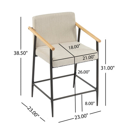 Mid - Century Modern Counter Stool Set with Iron Frame in Espresso and Beige Fabric - 1st Choice Furniture Direct