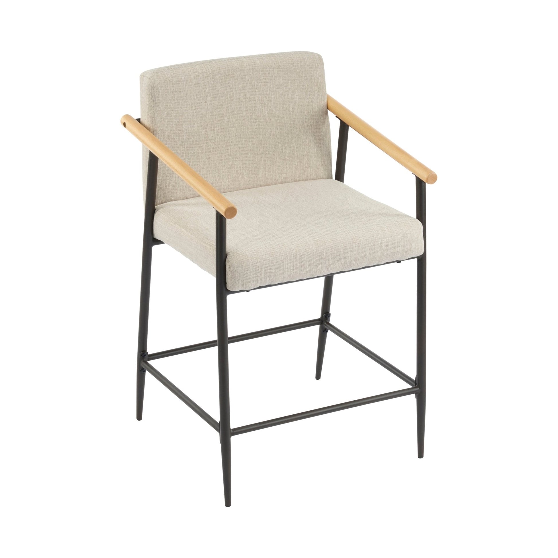 Mid - Century Modern Counter Stool Set with Iron Frame in Espresso and Beige Fabric - 1st Choice Furniture Direct