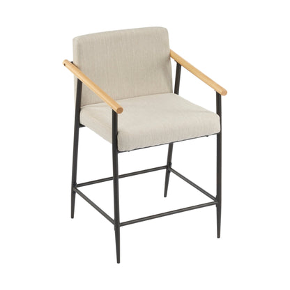 Mid - Century Modern Counter Stool Set with Iron Frame in Espresso and Beige Fabric - 1st Choice Furniture Direct