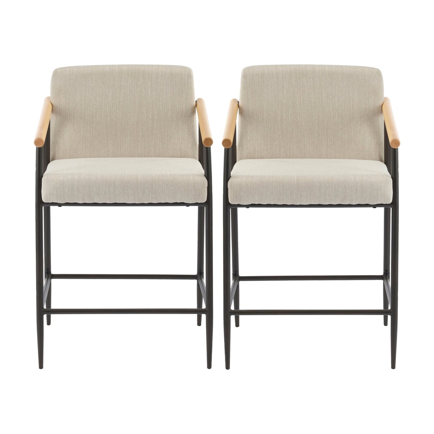 Mid - Century Modern Counter Stool Set with Iron Frame in Espresso and Beige Fabric - 1st Choice Furniture Direct