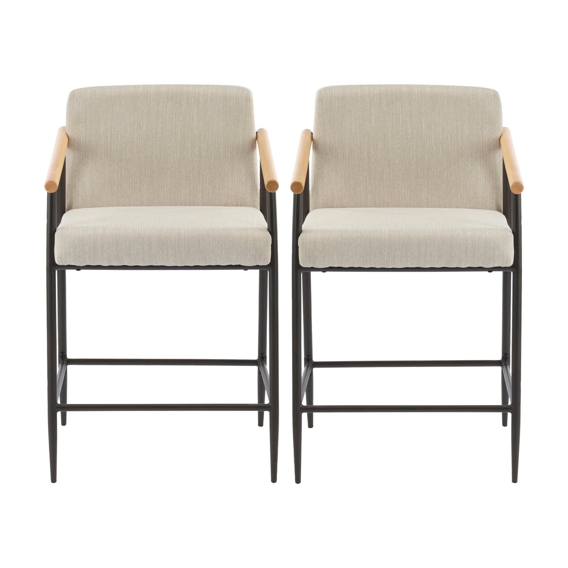 Mid - Century Modern Counter Stool Set with Iron Frame in Espresso and Beige Fabric - 1st Choice Furniture Direct