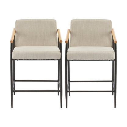 Mid - Century Modern Counter Stool Set with Iron Frame in Espresso and Beige Fabric - 1st Choice Furniture Direct