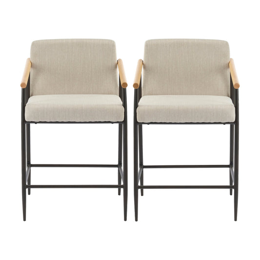 Mid - Century Modern Counter Stool Set with Iron Frame in Espresso and Beige Fabric - 1st Choice Furniture Direct
