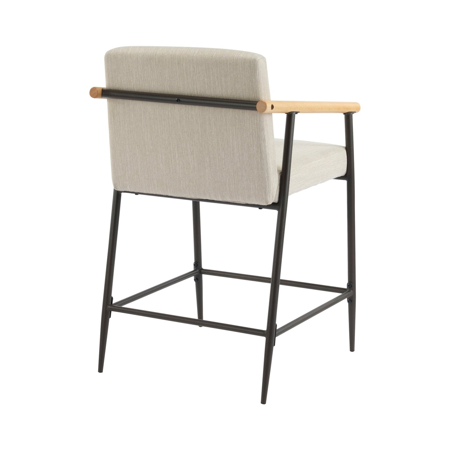 Mid - Century Modern Counter Stool Set with Iron Frame in Espresso and Beige Fabric - 1st Choice Furniture Direct