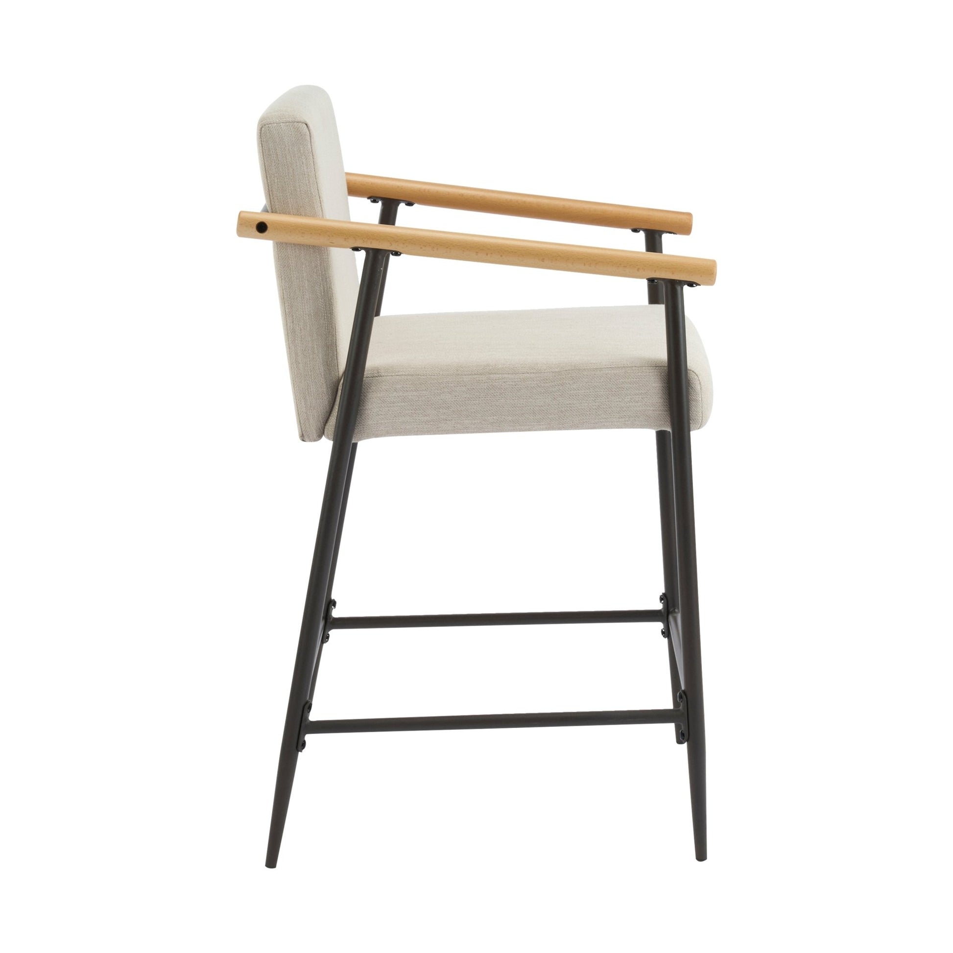 Mid - Century Modern Counter Stool Set with Iron Frame in Espresso and Beige Fabric - 1st Choice Furniture Direct