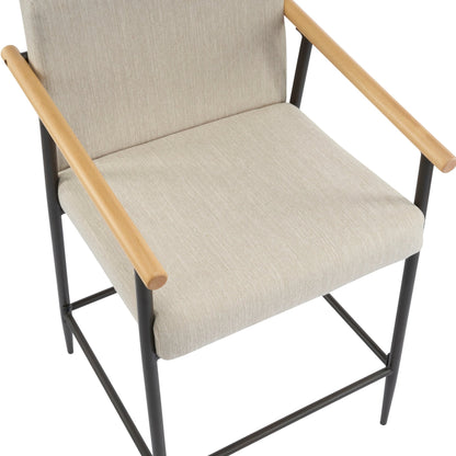 Mid - Century Modern Counter Stool Set with Iron Frame in Espresso and Beige Fabric - 1st Choice Furniture Direct