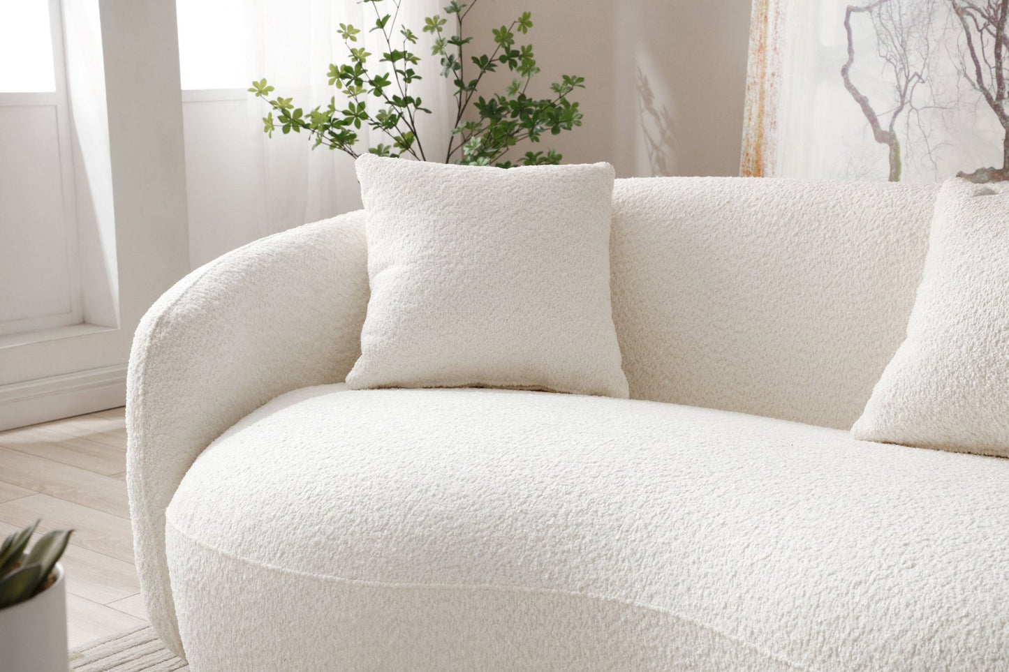 Mid Century Modern Curved Living Room Sofa, 4-Seat Boucle Fabric Couch for Bedroom, Office, Apartment, off white(beige and white) - 1st Choice Furniture Direct