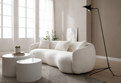 Mid Century Modern Curved Living Room Sofa, 4-Seat Boucle Fabric Couch for Bedroom, Office, Apartment, off white(beige and white) - 1st Choice Furniture Direct