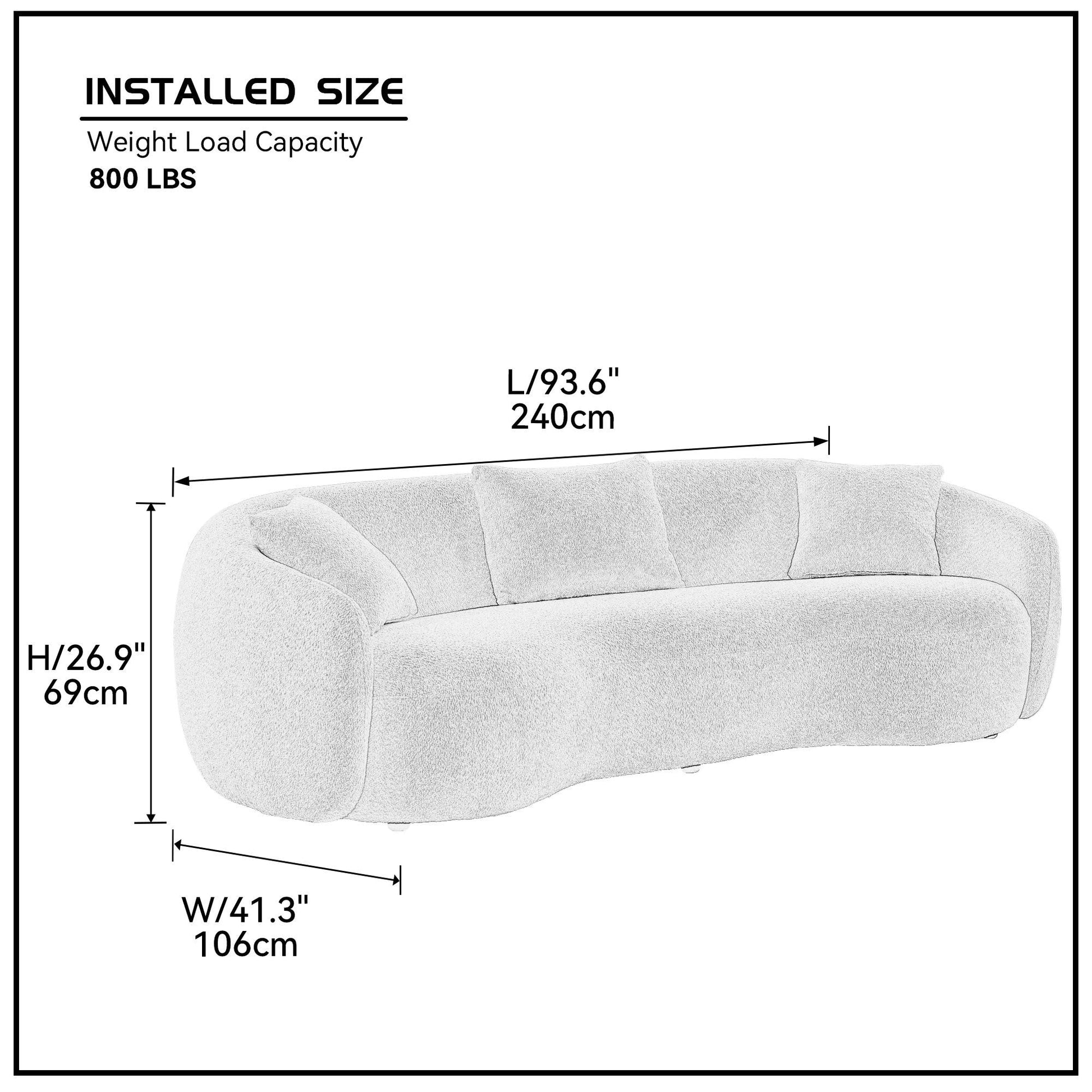 Mid Century Modern Curved Living Room Sofa, 4-Seat Boucle Fabric Couch for Bedroom, Office, Apartment, off white(beige and white) - 1st Choice Furniture Direct