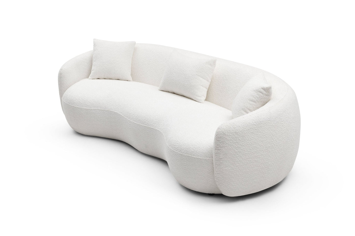 Mid Century Modern Curved Living Room Sofa, 4-Seat Boucle Fabric Couch for Bedroom, Office, Apartment, off white(beige and white) - 1st Choice Furniture Direct