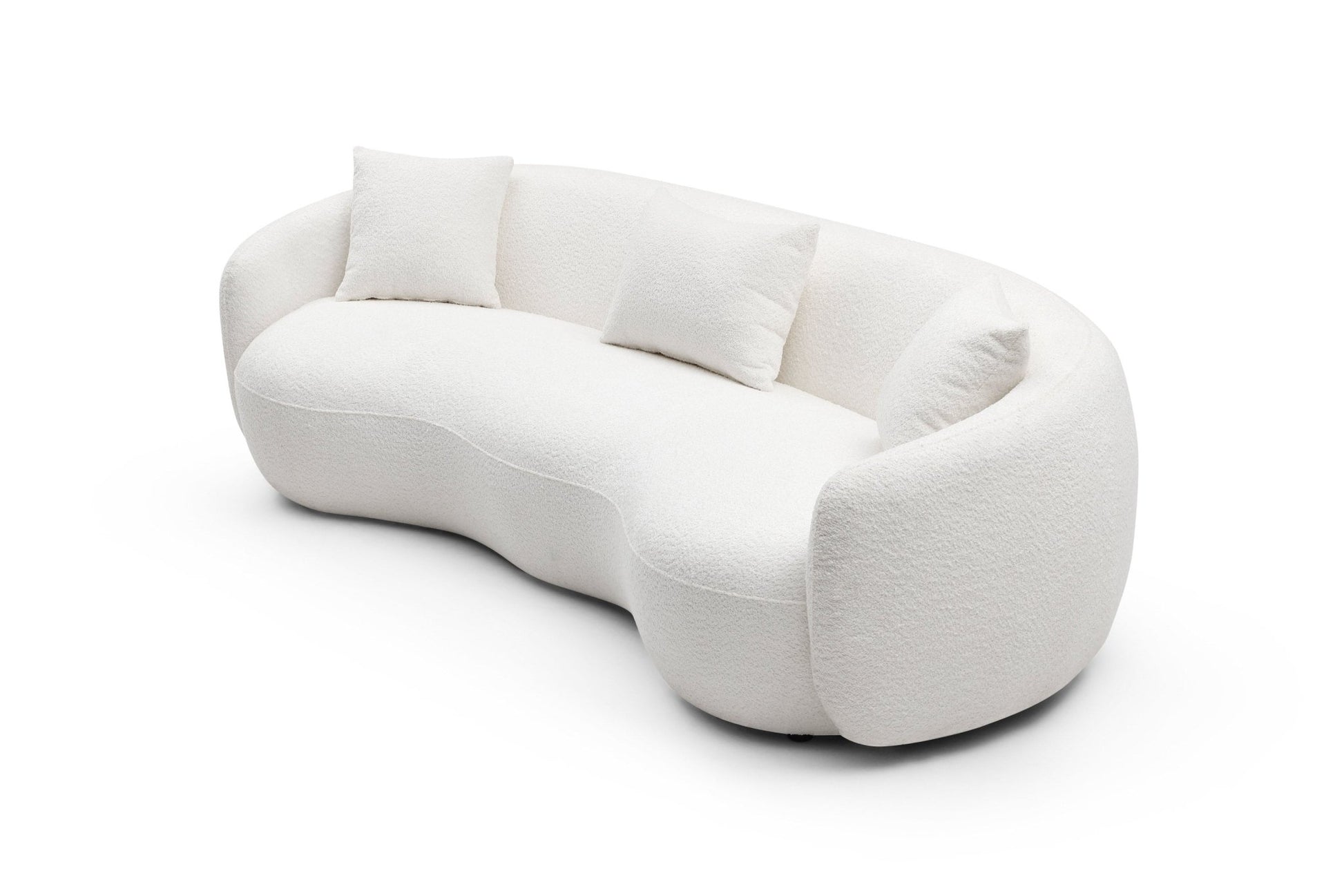 Mid Century Modern Curved Living Room Sofa, 4-Seat Boucle Fabric Couch for Bedroom, Office, Apartment, off white(beige and white) - 1st Choice Furniture Direct