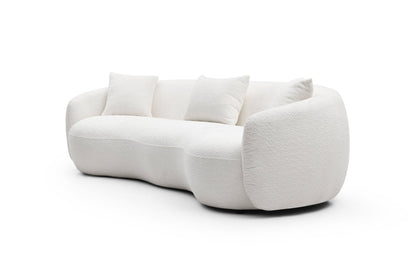 Mid Century Modern Curved Living Room Sofa, 4-Seat Boucle Fabric Couch for Bedroom, Office, Apartment, off white(beige and white) - 1st Choice Furniture Direct