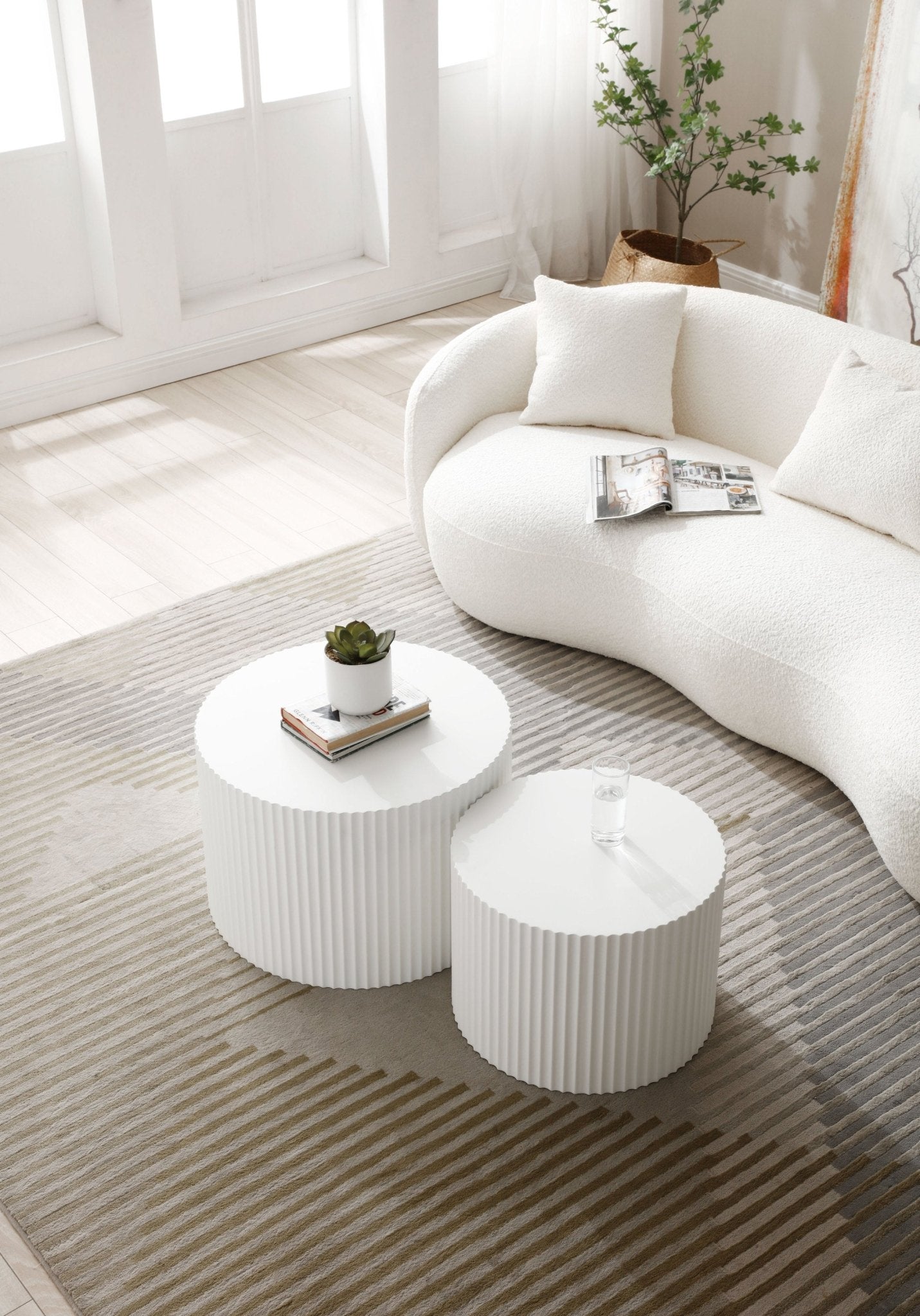 Mid Century Modern Curved Living Room Sofa, 4-Seat Boucle Fabric Couch for Bedroom, Office, Apartment, off white(beige and white) - 1st Choice Furniture Direct