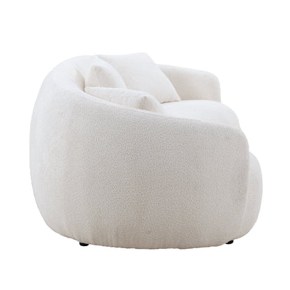 Mid Century Modern Curved Living Room Sofa, 4-Seat Boucle Fabric Couch for Bedroom, Office, Apartment, off white(beige and white) - 1st Choice Furniture Direct