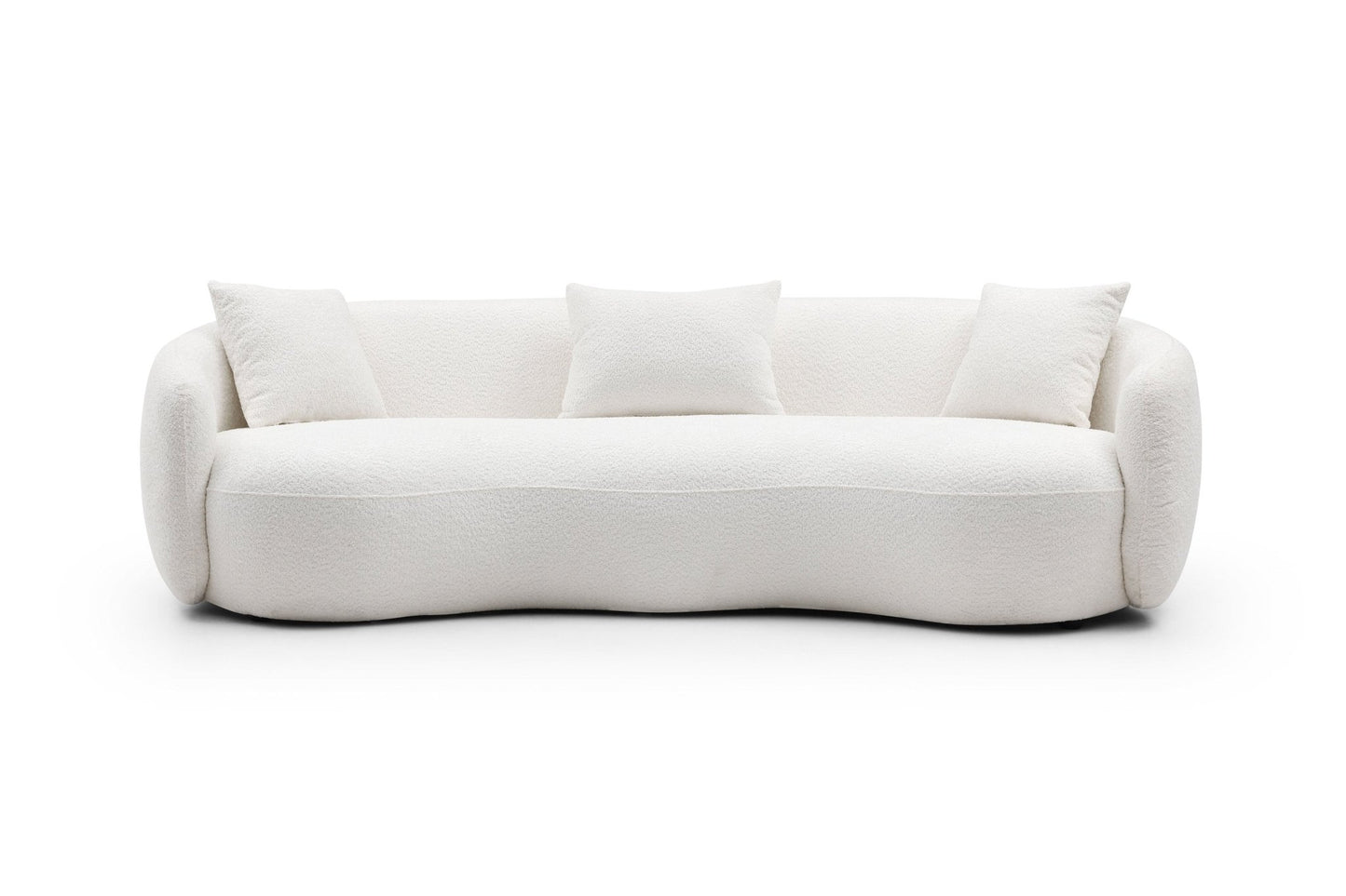 Mid Century Modern Curved Living Room Sofa, 4-Seat Boucle Fabric Couch for Bedroom, Office, Apartment, off white(beige and white) - 1st Choice Furniture Direct