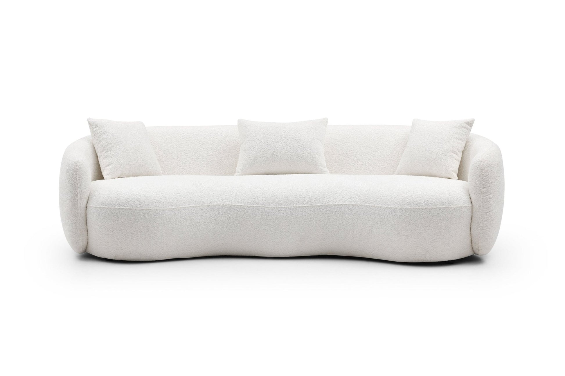 Mid Century Modern Curved Living Room Sofa, 4-Seat Boucle Fabric Couch for Bedroom, Office, Apartment, off white(beige and white) - 1st Choice Furniture Direct