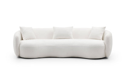 Mid Century Modern Curved Living Room Sofa, 4-Seat Boucle Fabric Couch for Bedroom, Office, Apartment, off white(beige and white) - 1st Choice Furniture Direct