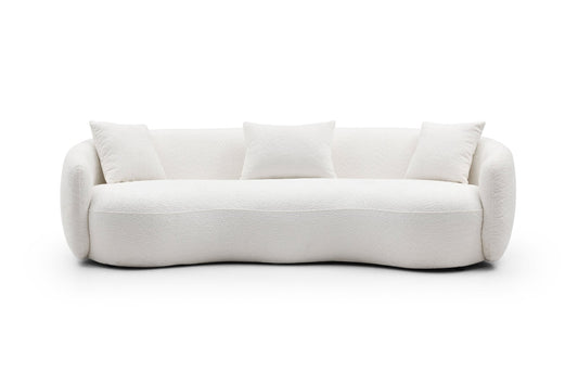 Mid Century Modern Curved Living Room Sofa, 4-Seat Boucle Fabric Couch for Bedroom, Office, Apartment, off white(beige and white) - 1st Choice Furniture Direct