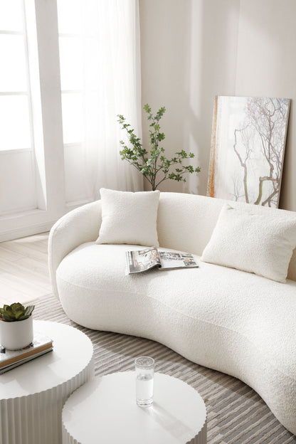 Mid Century Modern Curved Living Room Sofa, 4-Seat Boucle Fabric Couch for Bedroom, Office, Apartment, off white(beige and white) - 1st Choice Furniture Direct