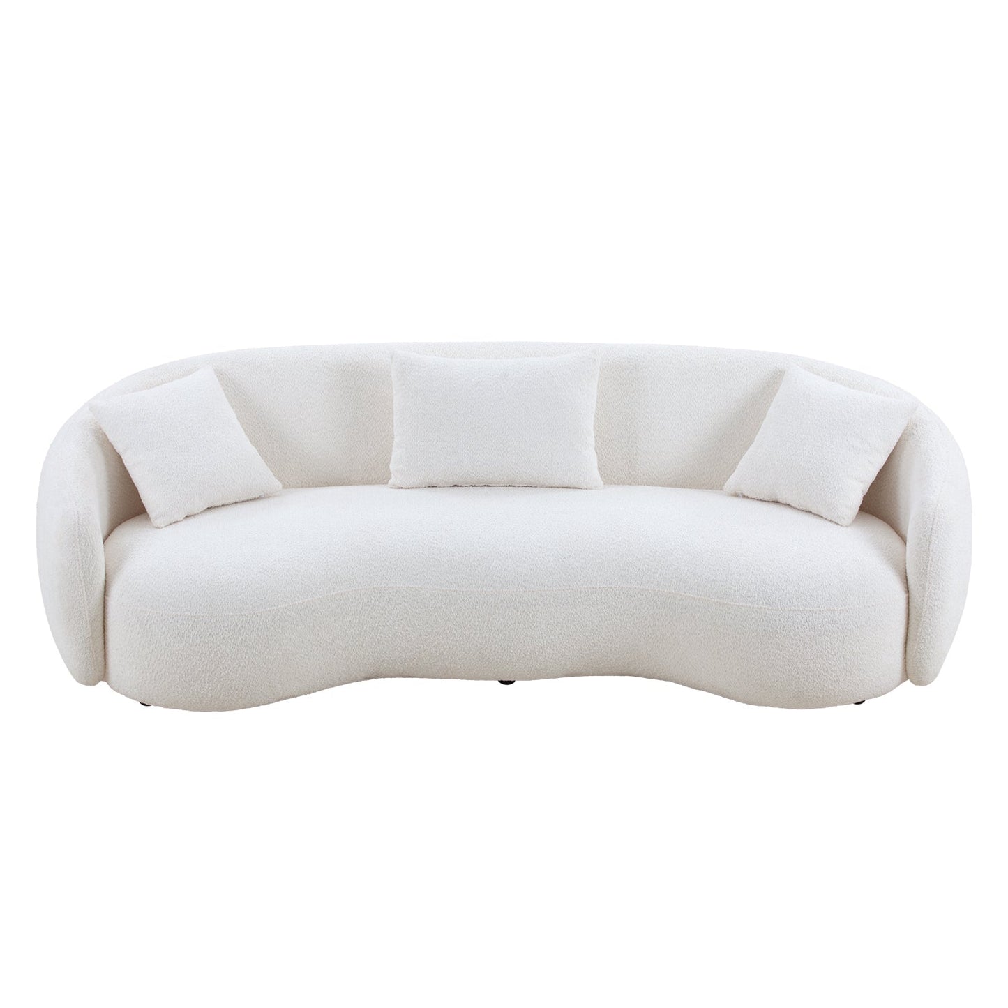 Mid Century Modern Curved Living Room Sofa, 4-Seat Boucle Fabric Couch for Bedroom, Office, Apartment, off white(beige and white) - 1st Choice Furniture Direct
