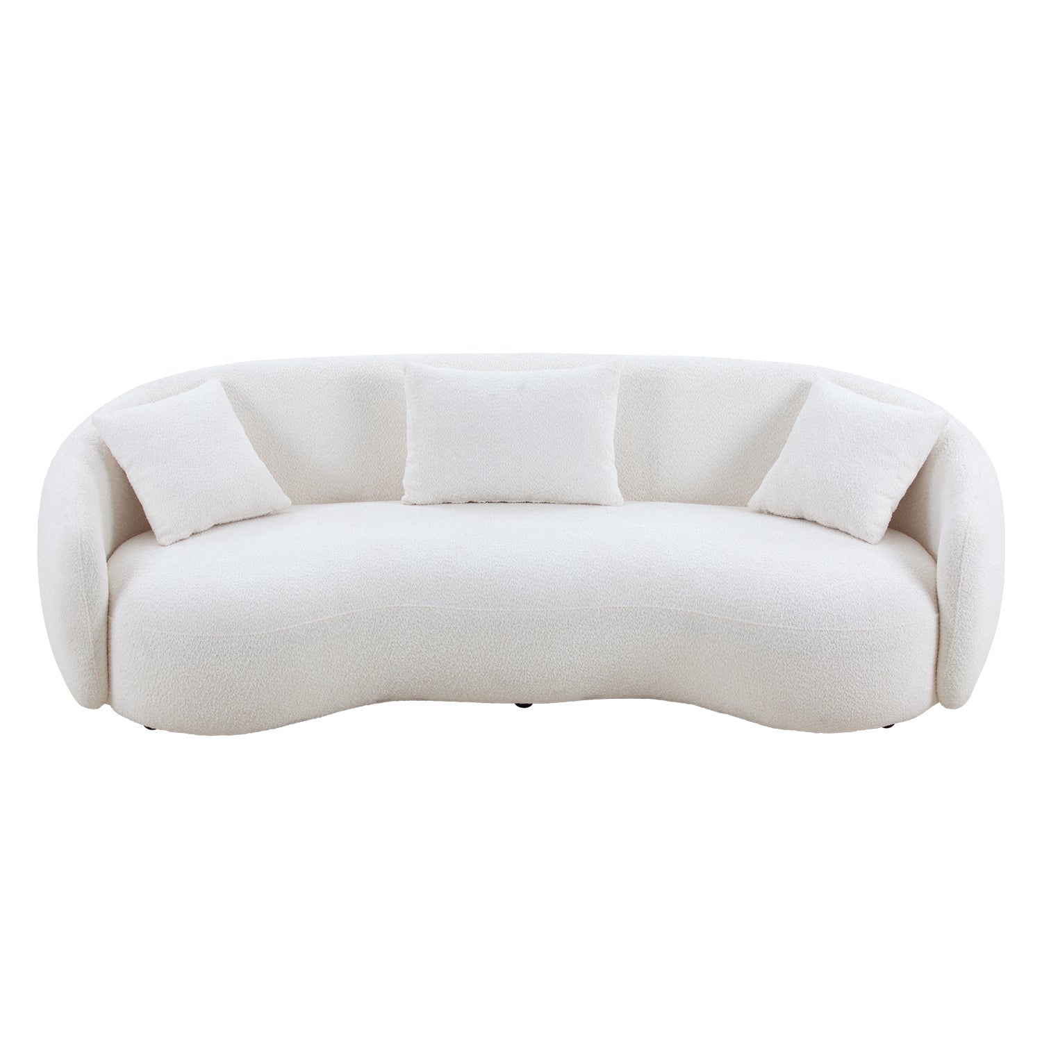 Mid Century Modern Curved Living Room Sofa, 4-Seat Boucle Fabric Couch for Bedroom, Office, Apartment, off white(beige and white) - 1st Choice Furniture Direct