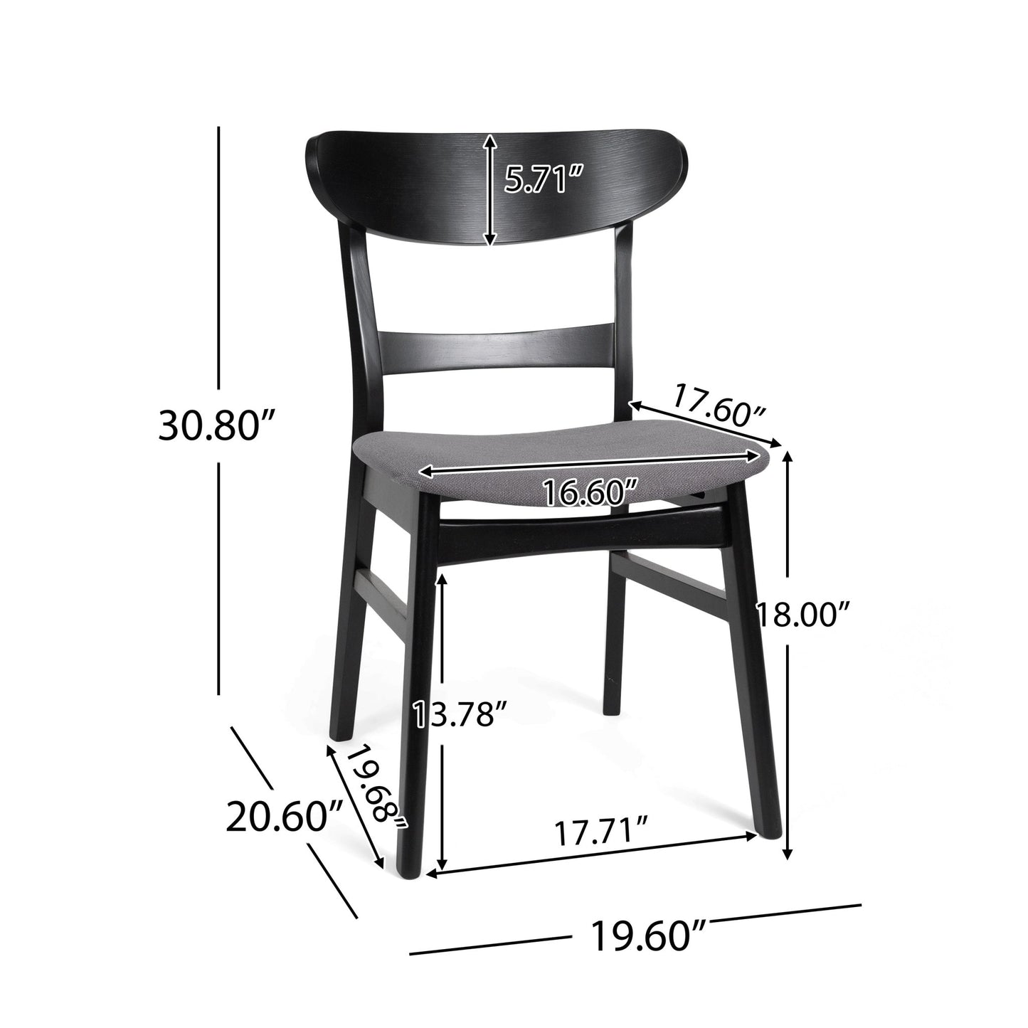 Mid - Century Modern Dining Chair with Upholstered Seat in Dark Grey Fabric - 1st Choice Furniture Direct