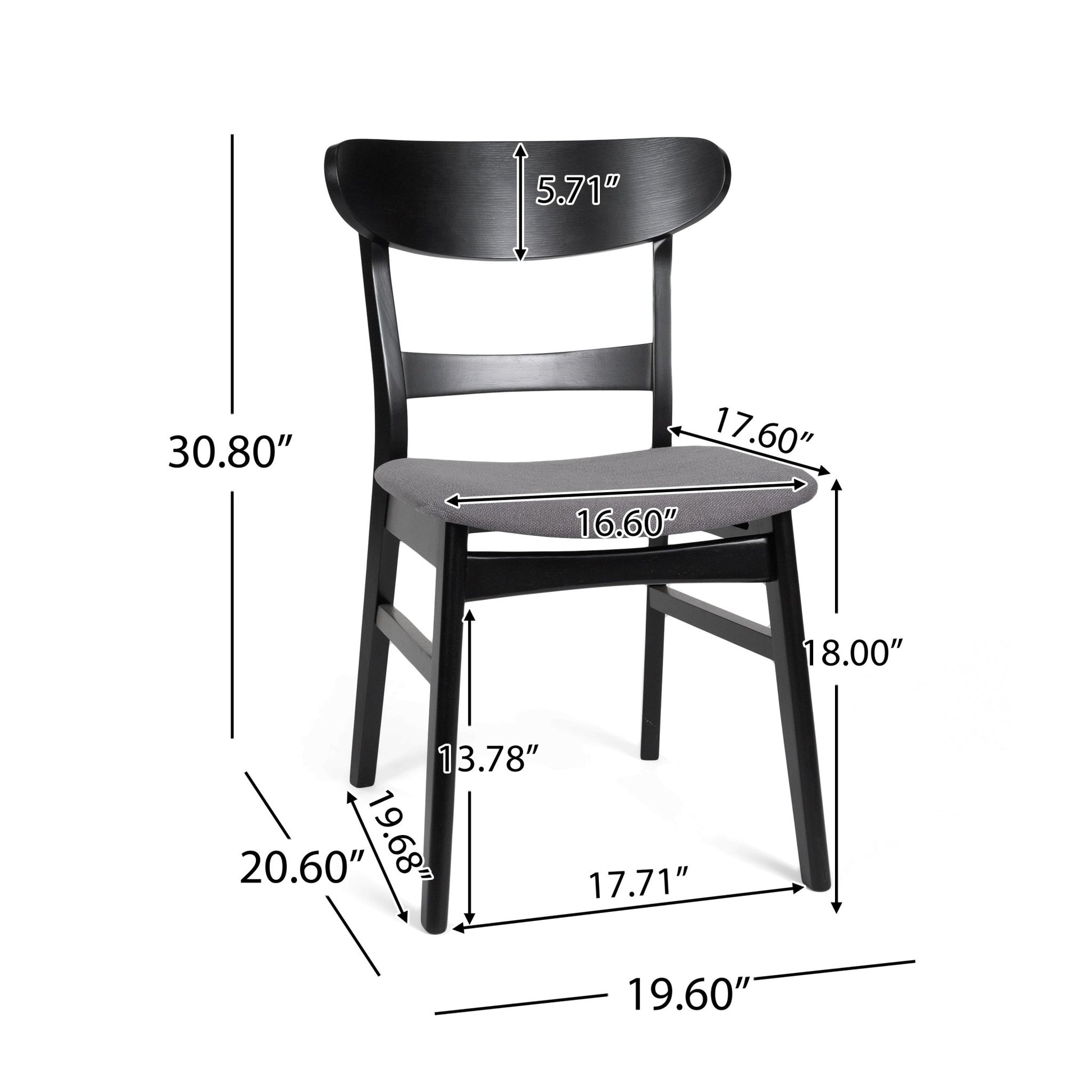 Mid - Century Modern Dining Chair with Upholstered Seat in Dark Grey Fabric - 1st Choice Furniture Direct