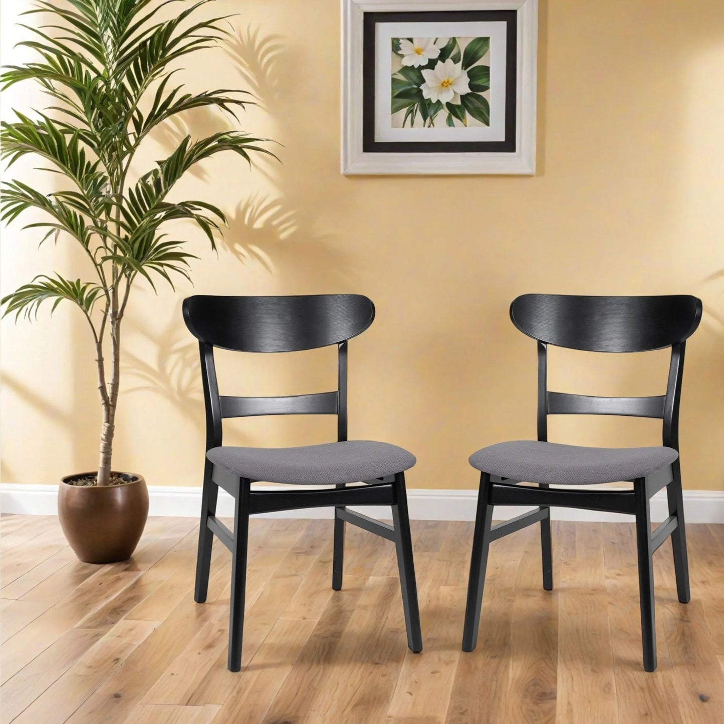 Mid - Century Modern Dining Chair with Upholstered Seat in Dark Grey Fabric - 1st Choice Furniture Direct