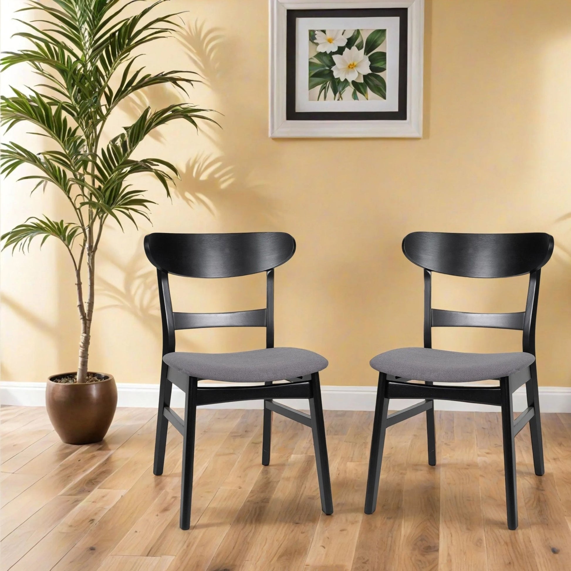 Mid - Century Modern Dining Chair with Upholstered Seat in Dark Grey Fabric - 1st Choice Furniture Direct
