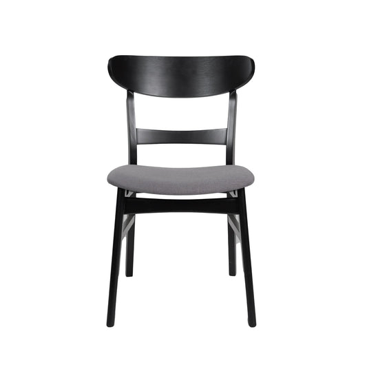Mid - Century Modern Dining Chair with Upholstered Seat in Dark Grey Fabric - 1st Choice Furniture Direct