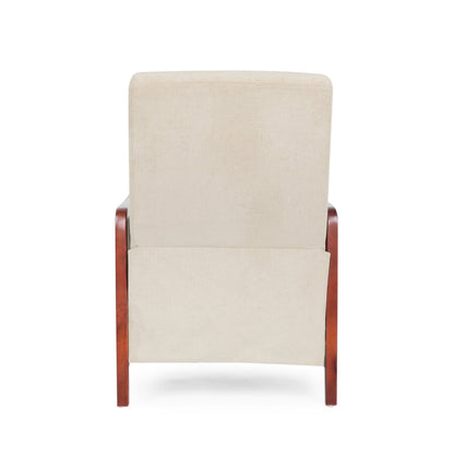 Mid Century Modern Fabric Channel Stitch Wood Pushback Recliner in Sand Color - 1st Choice Furniture Direct