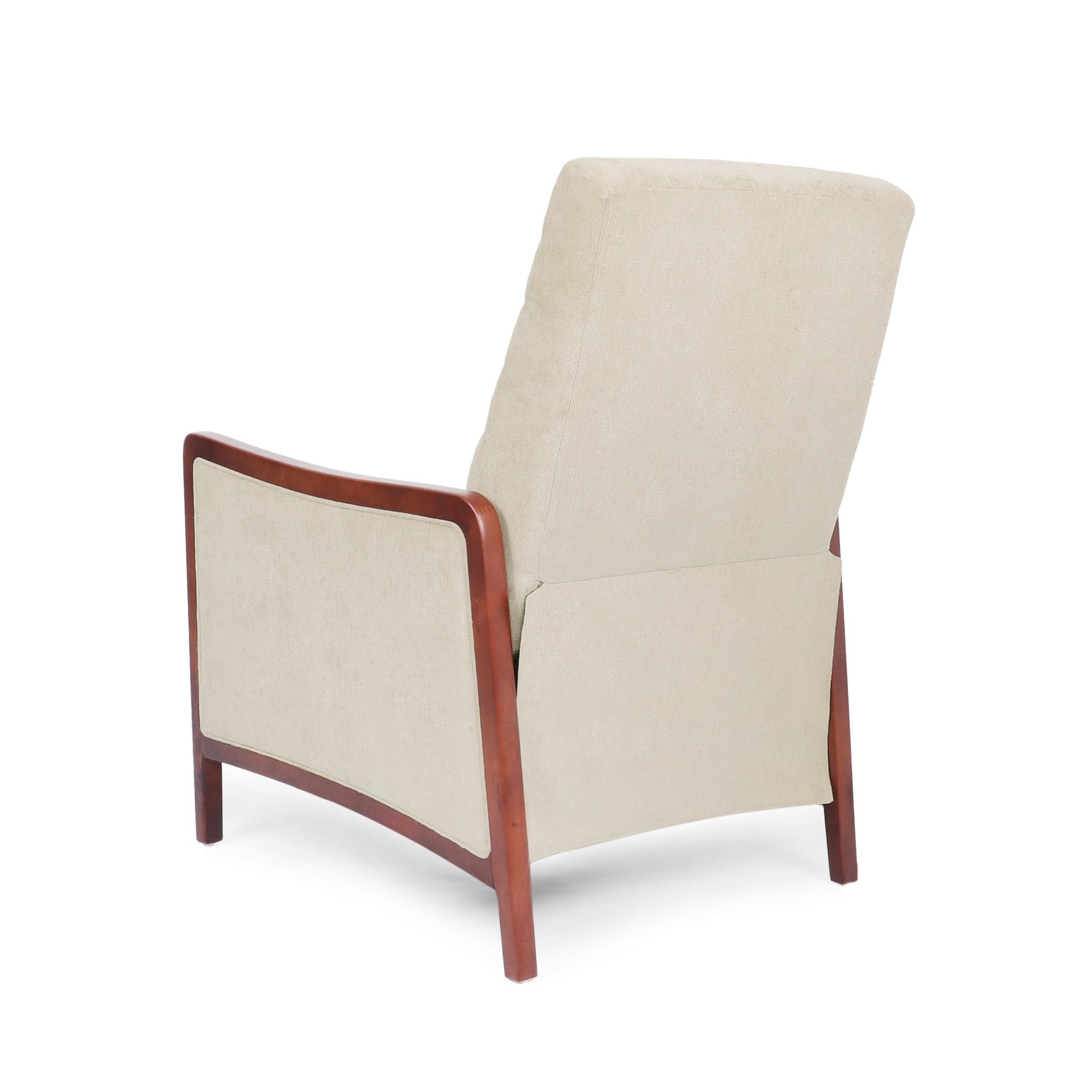 Mid Century Modern Fabric Channel Stitch Wood Pushback Recliner in Sand Color - 1st Choice Furniture Direct