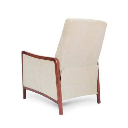 Mid Century Modern Fabric Channel Stitch Wood Pushback Recliner in Sand Color - 1st Choice Furniture Direct
