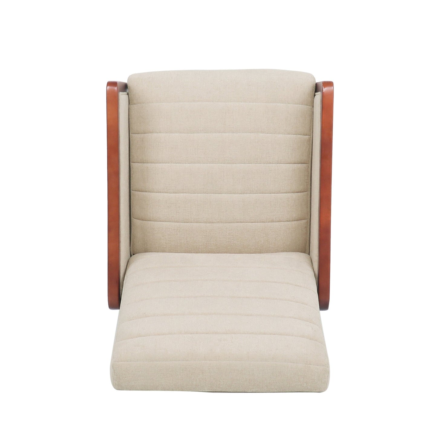 Mid Century Modern Fabric Channel Stitch Wood Pushback Recliner in Sand Color - 1st Choice Furniture Direct