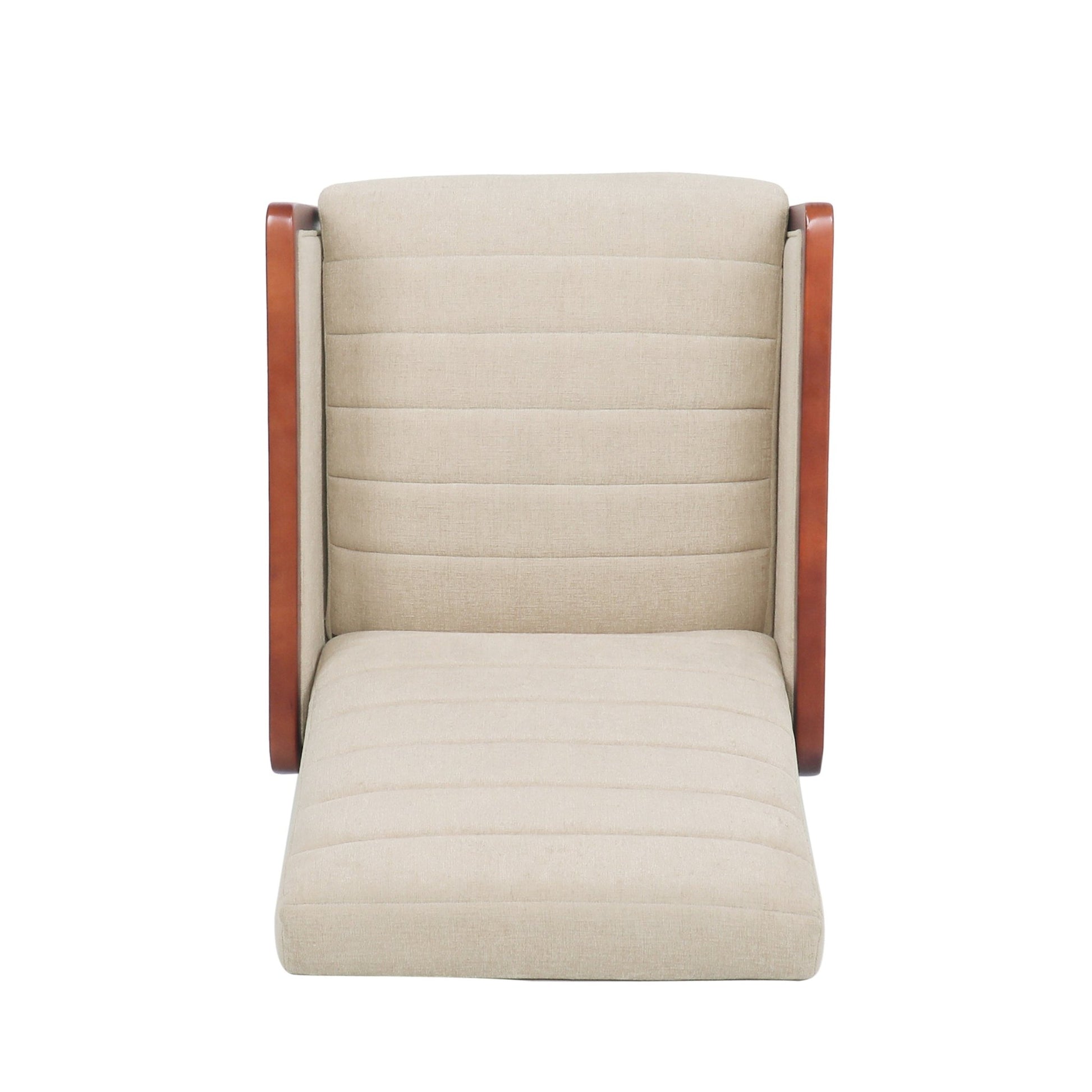 Mid Century Modern Fabric Channel Stitch Wood Pushback Recliner in Sand Color - 1st Choice Furniture Direct