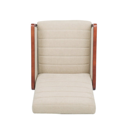 Mid Century Modern Fabric Channel Stitch Wood Pushback Recliner in Sand Color - 1st Choice Furniture Direct