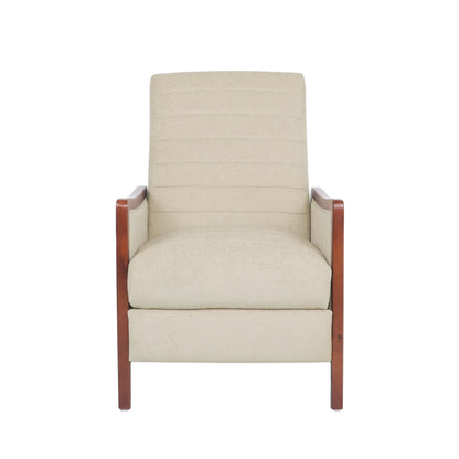 Mid Century Modern Fabric Channel Stitch Wood Pushback Recliner in Sand Color - 1st Choice Furniture Direct
