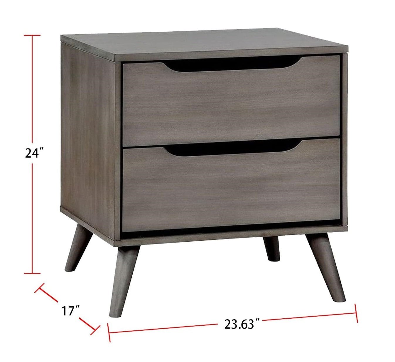 Mid - Century Modern Gray Color 1pc Nightstand Bedroom Furniture Solid wood Round Tapered Legs 2 - Drawers Bedside Table - 1st Choice Furniture Direct