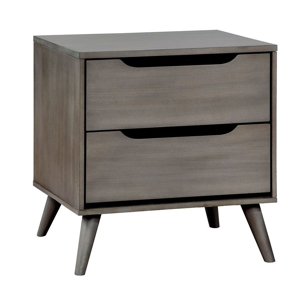 Mid - Century Modern Gray Nightstand | 2 Drawer Solid Wood Bedside Table - 1st Choice Furniture Direct
